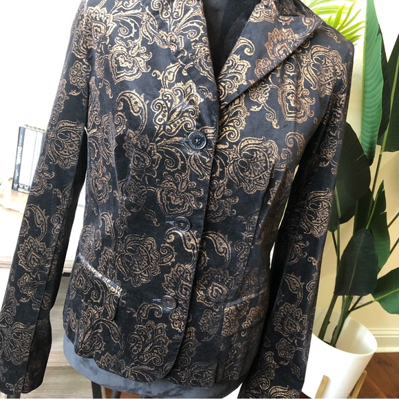 Ralph Lauren Velveteen Filigree Black/Gold/Bronze Cotton Stretch Jacket Blazer 6 - Picture 2 of 9